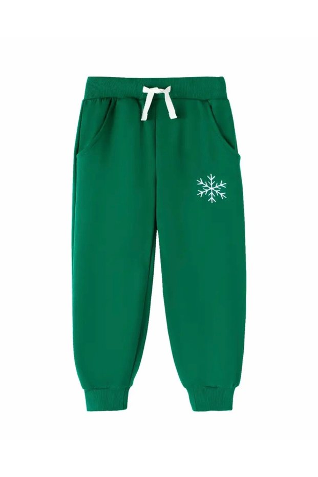 SNOWFLAKE-PRINTED 100% Cotton 3-PLY UNISEX BOYS' AND GIRLS' OUTDOOR WINTER SWEATPANTS