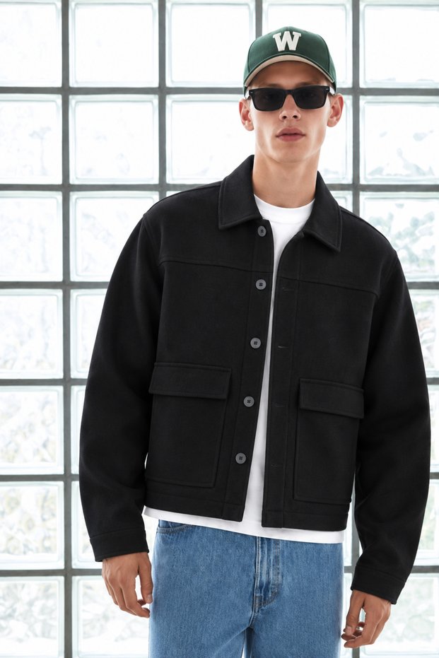 Men's Oversized Black Transitional Jacket with Pockets