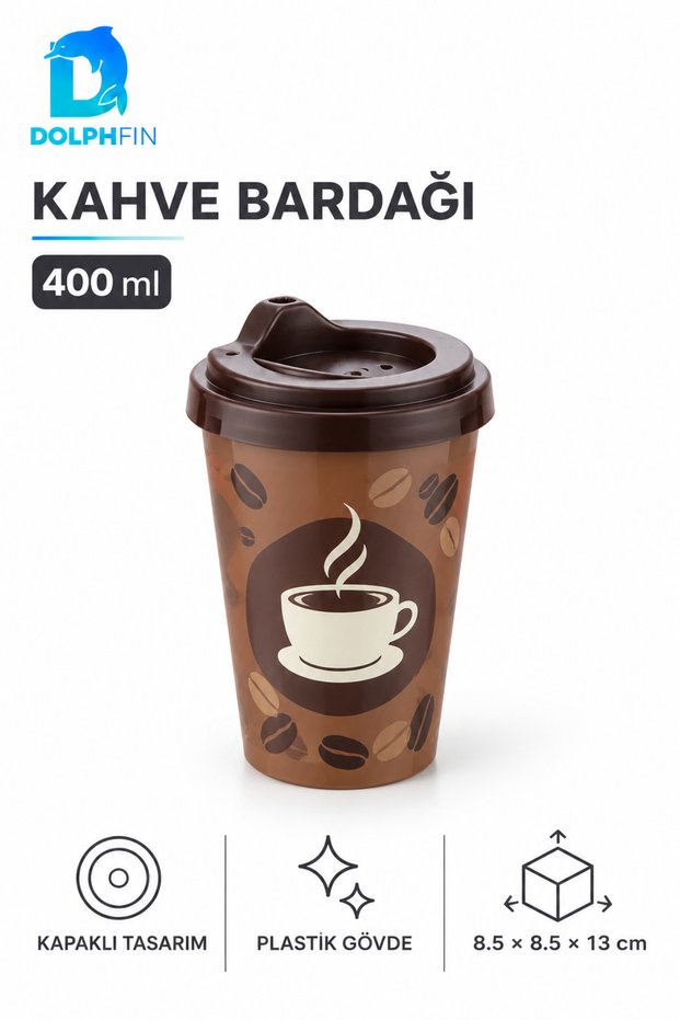 Patterned Coffee Cup, 400 ml, Plastic Beverage Cup with Lid