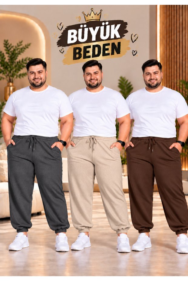 VALUE 3-PACK MEN'S LARGE SIZE ELASTICATED HEM SWEATPANTS