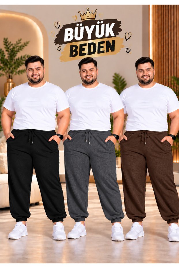 VALUE 3-PACK MEN'S LARGE SIZE ELASTICATED HEM SWEATPANTS