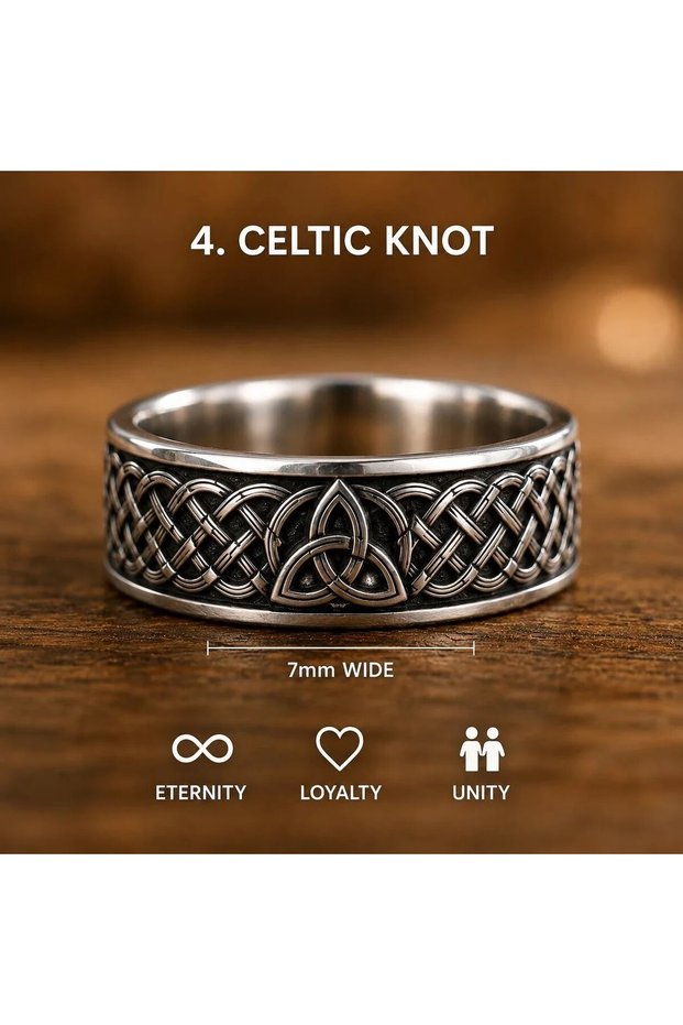 Custom-Designed Silver-Colored Ring with Celtic Motifs BEZOSS