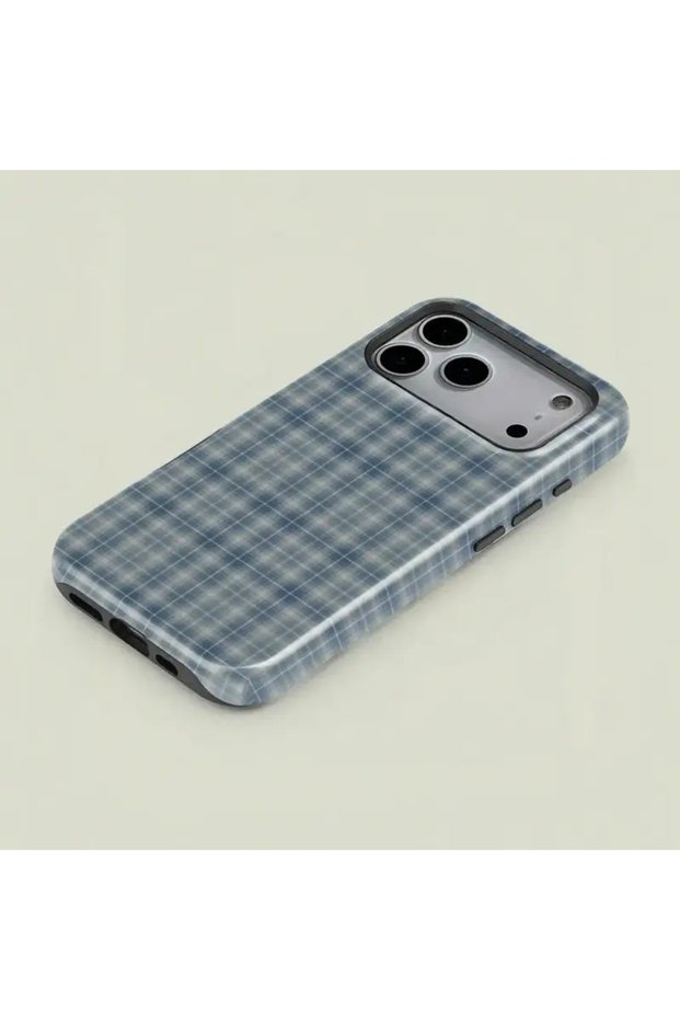 Blue Plaid Tartan Phone Case, Dual-Layer PC+TPU