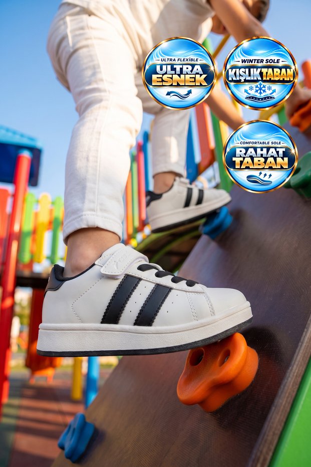 Children's Sneakers with Velcro, Coop, White-Black