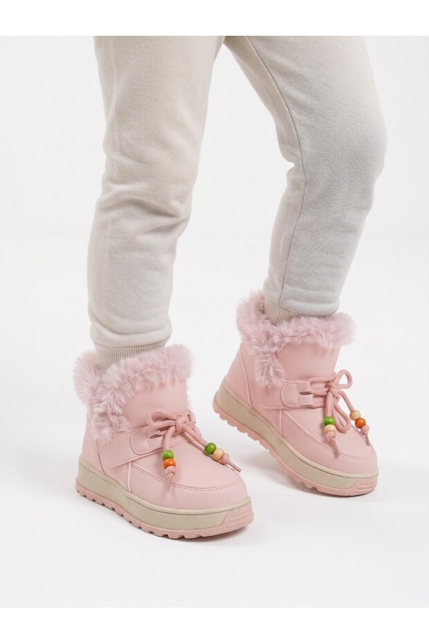 Ba&Ba Orthopedic Girls' Beaded Fur-Lined Boots with Non-Slip Soles