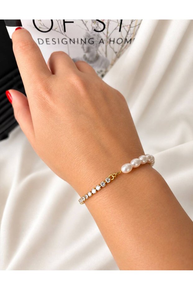 Pearl Waterway İnciyolu Elegant Gold-Toned Stainless Steel Bracelet