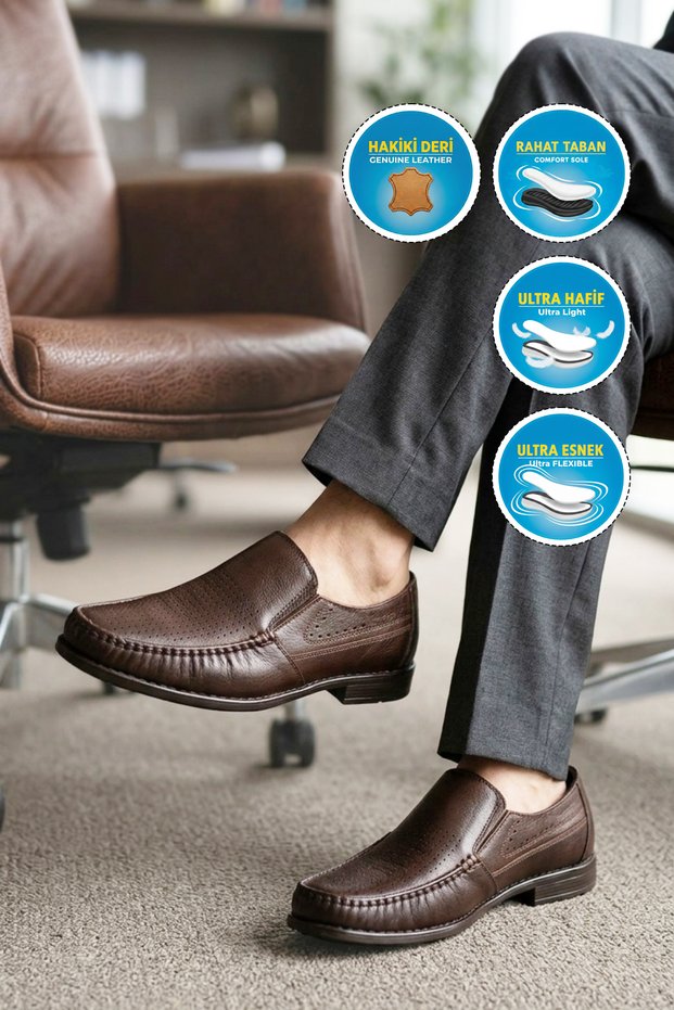 Men's Casual Shoes, Genuine Leather, Sensitive 3607-1, Brown