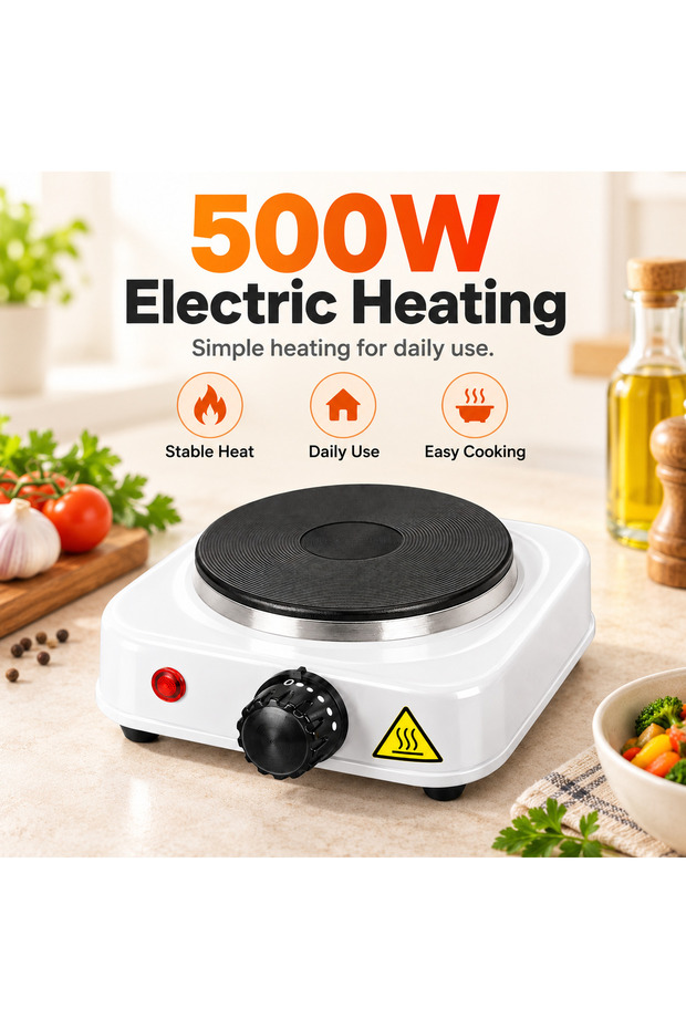 JX-500A Electric Hot Plate, 500W Portable Single Burner Stove, 100mm Heating Plate, Adjustable Temperature Control, Indicator Light, Overheat Protection, Compact Electric Cooker for Home and Dorm