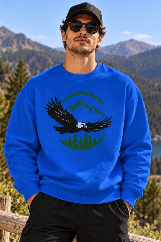 Kartal Mountain and Forest Print Unisex Oversized Sweatshirt – Crew Neck Relaxed-Fit Casual Sweatshirt