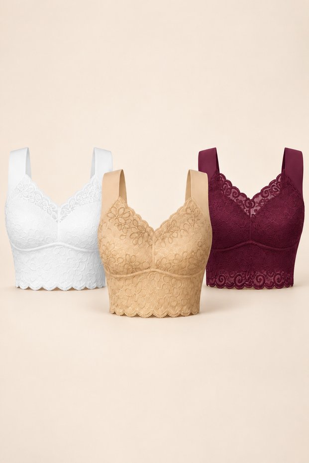 Comfortable Bra 3-Pack - Burgundy, White, Beige