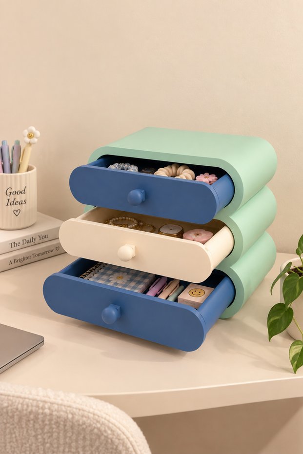Desktop Organizer with 3 Drawers for Jewelry, Makeup, and Pens, Decorative Storage Box