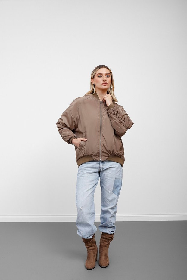 Khaki Oversized Puffer Coat Bomber Jacket