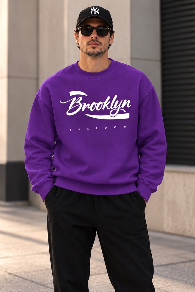 Brooklyn Freedom Printed Unisex Oversized Sweatshirt – Crew Neck Relaxed-Fit Casual Sweatshirt