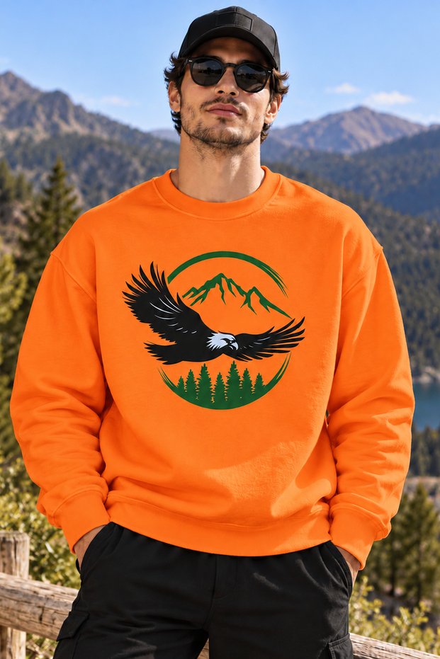 Kartal Mountain and Forest Print Unisex Oversized Sweatshirt – Crew Neck Relaxed-Fit Casual Sweatshirt