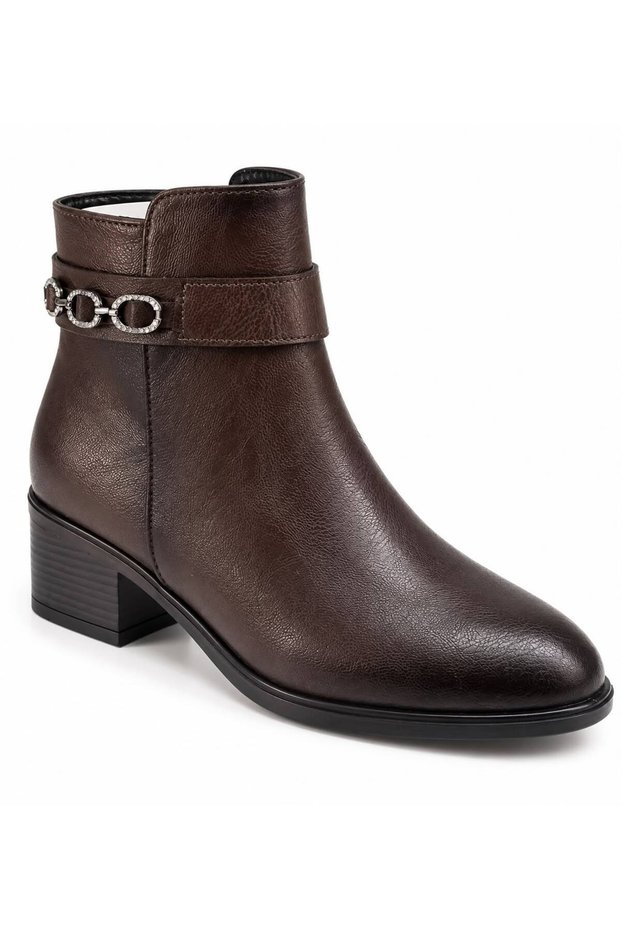 5715 Women's Casual Boots with 5 cm thick heels, stone embellishments, and a zip-up design