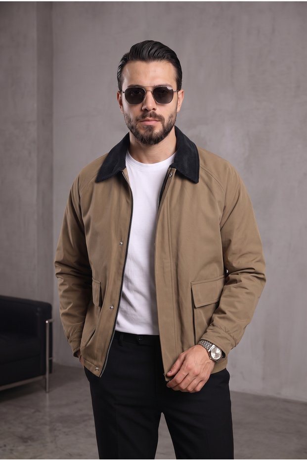 Casual Gabardine Jacket/Coat with Pouch Pockets