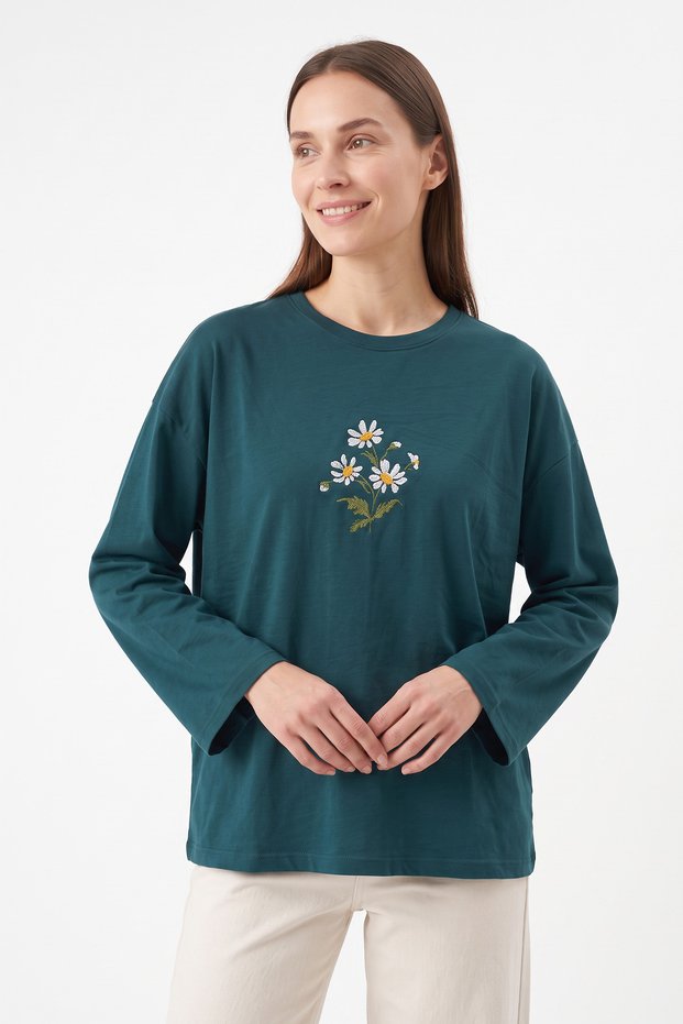 Daisy-Embroidered Tunic 13252 - PETROL