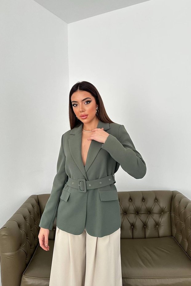 Khaki Pocket Flap and Belted Jacket
