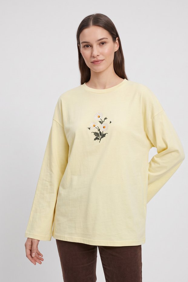 Daisy-Embroidered Tunic 13252 - YELLOW