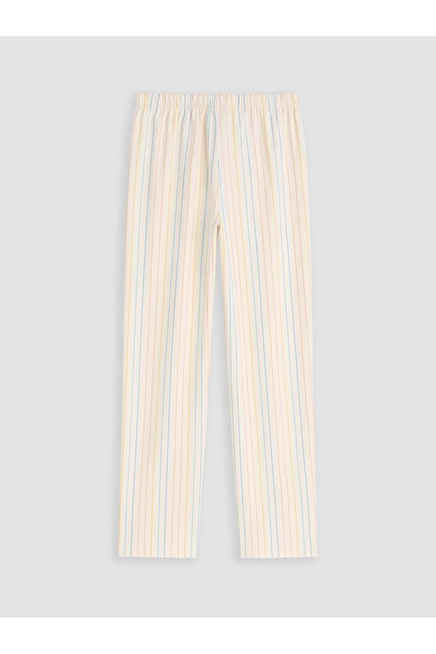 Peak New Season Ecru Elastic Waist Striped Women's Pajama Bottoms