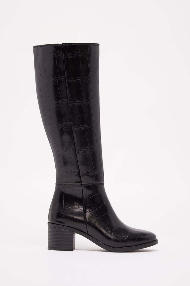Women's Crocodile-Print Thick Heel Boots