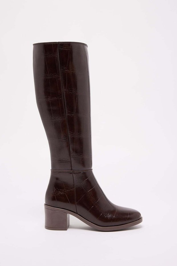 Women's Crocodile-Print Thick Heel Boots
