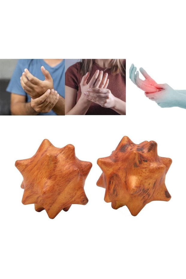 Wooden Hand Massage Ball with Spikes, 2 Pcs for Trigger Point