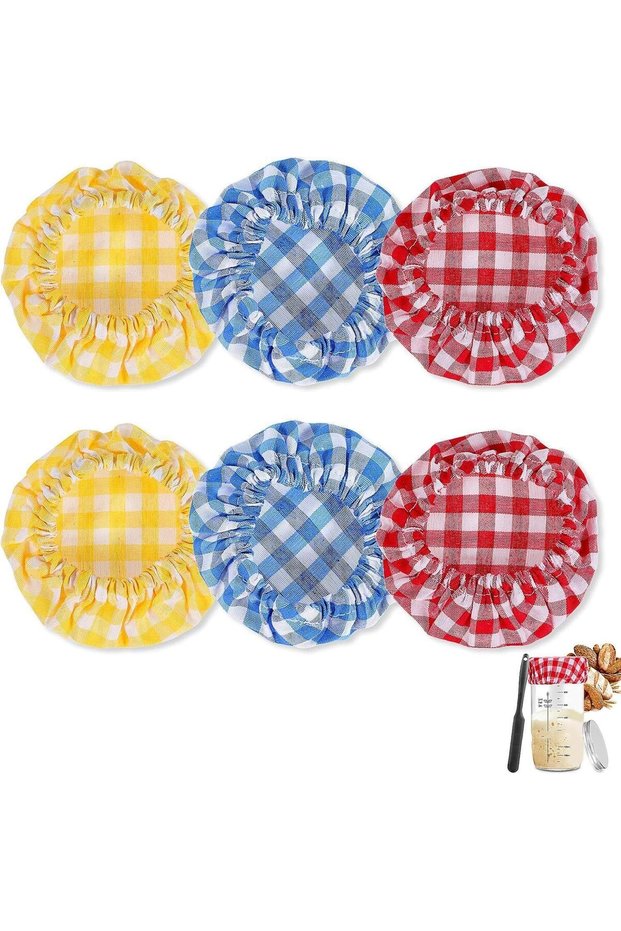6 PCS Multicolor Cookware Cloth Covers, Reusable Elastic Sourdough Starter Lids, Breathable Fermenta