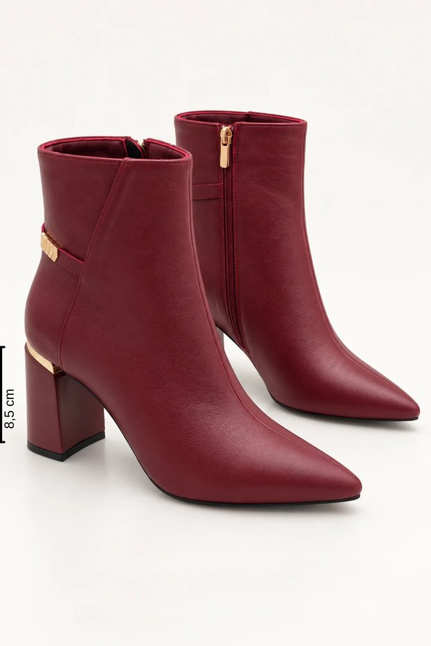 Women's Burgundy Boots with Thick Heel, Soft Leather, 8.5 cm, Elegant Design