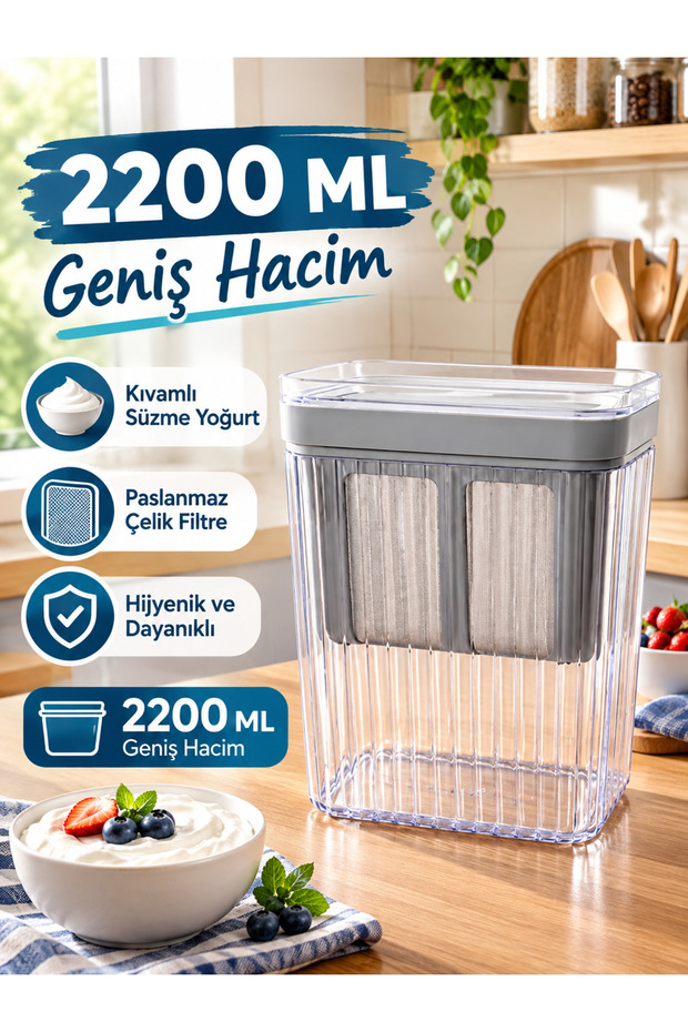 Yogurt Straining and Storage Container, 2.2 Liters – Yogurt Strainer with Mesh, Straining Yogurt Set with Locking Lid