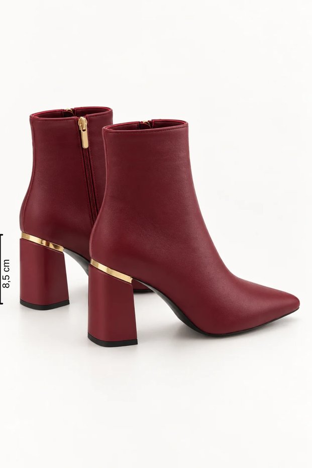 Women's Burgundy Boots with Thick Heel, Soft Leather, 8.5 cm, Elegant Design