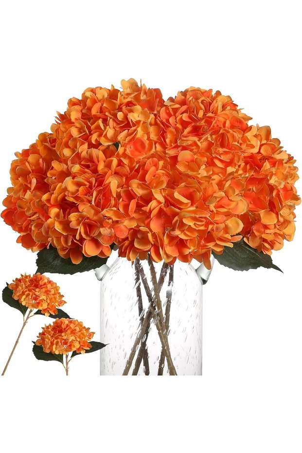 6Pcs Silk Hydrangea Artificial Flowers Realistic Hydrangea Halloween Fall Flowers Bouquet for Weddin