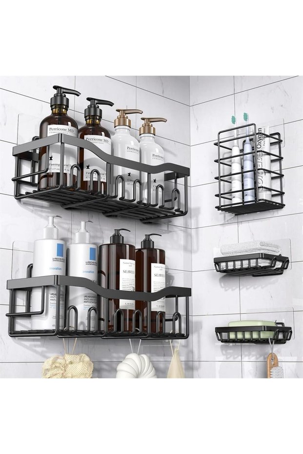5 Pack Shower Caddy, Adhesive Bathroom Organizer, No Drilling, Large Capacity, Rustproof Stainless S
