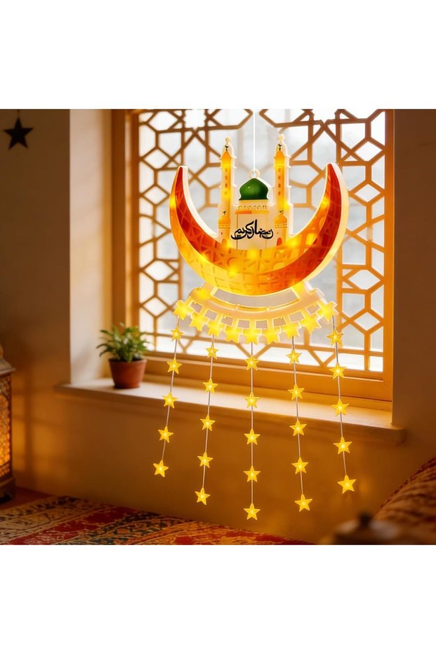 Large Ramadan Moon & Star Lights Waterfall Topper Hanging Ornament