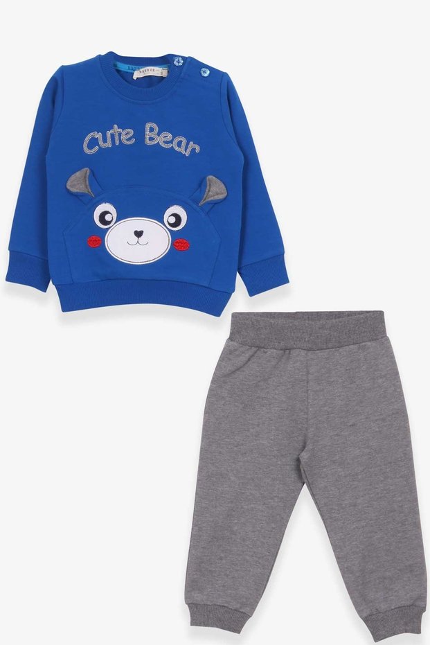 Baby Boy Tracksuit Set with Embroidered Teddy Bear, 9 Months-3 Years, Cobalt Blue