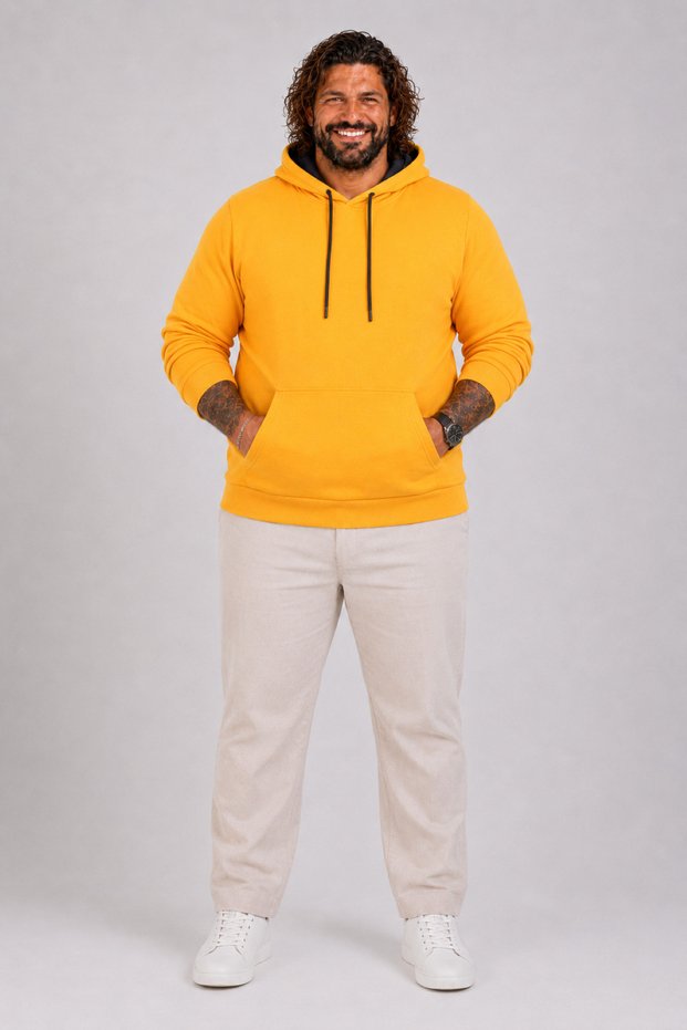 Plus Size Men's Basic Hooded Sweatshirt 11700 MUSTARD