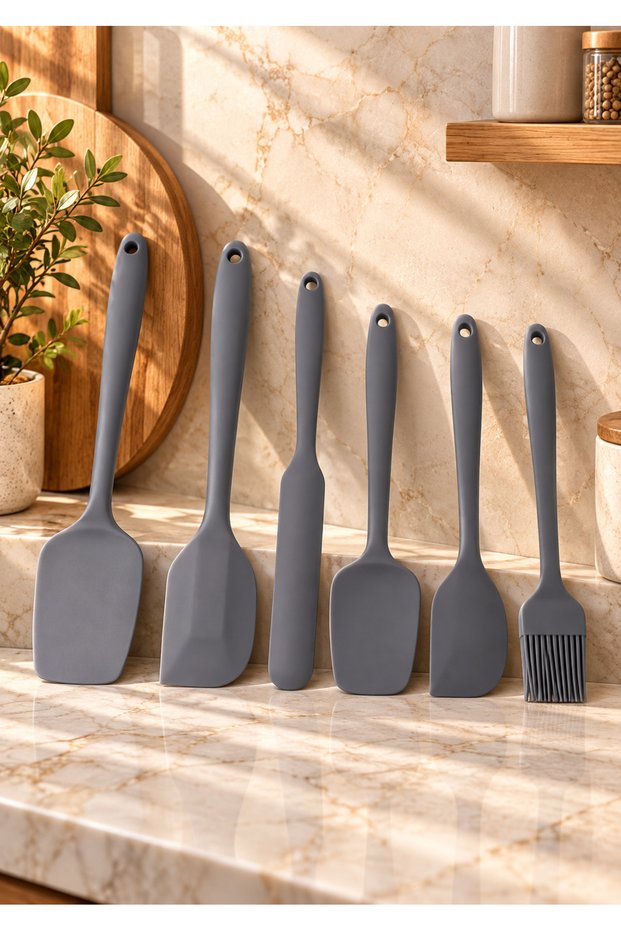 Set of 6 Fireproof Non-Stick Kitchen Cake Silicone Egg Brush Spoon Knife Spatula Set