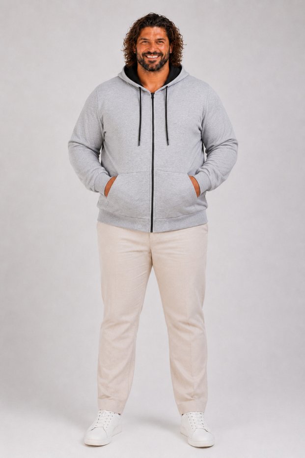Large Size Unisex Hooded 3Ip Sweat 11701 Gray Melange