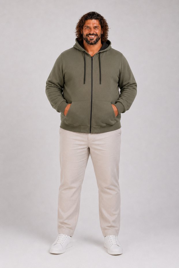 Large Size Unisex Hooded 3Ip Sweat 11701 Haki