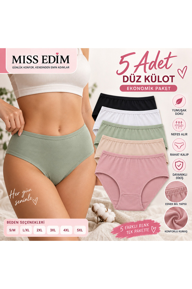 5-Piece Mixed Color Plain Panties Underwear