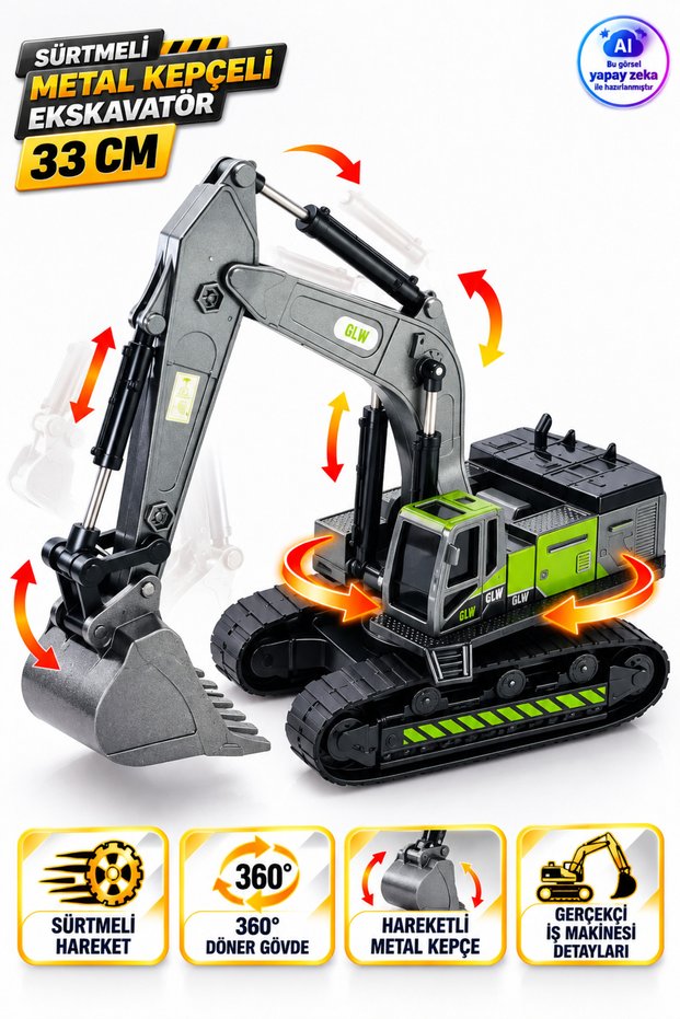 Friction Metal Construction Vehicle 1:55 Scale Excavator