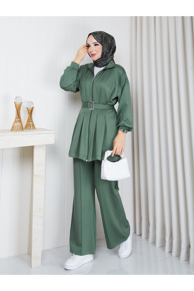 Belted Zippered Loyşo Suit Khaki
