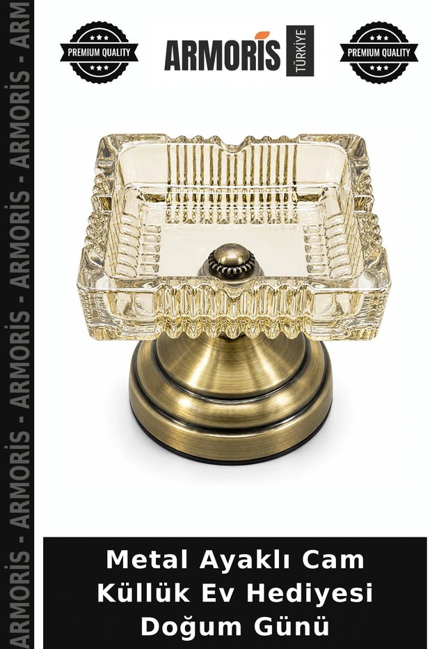 Glass Ashtray with Metal Base—Home Gift for a Birthday