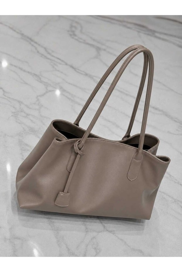 Women's Taupe Color Large Shoulder Bag with Spacious Interior and Soft-Textured Design