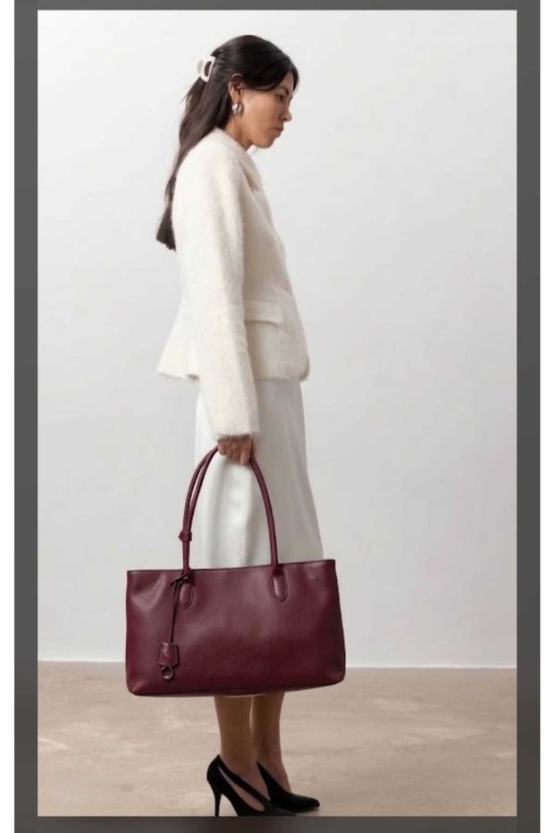 Women's Burgundy Large Shoulder Bag and Crossbody Bag with Spacious Interior and Soft-Textured Fabric