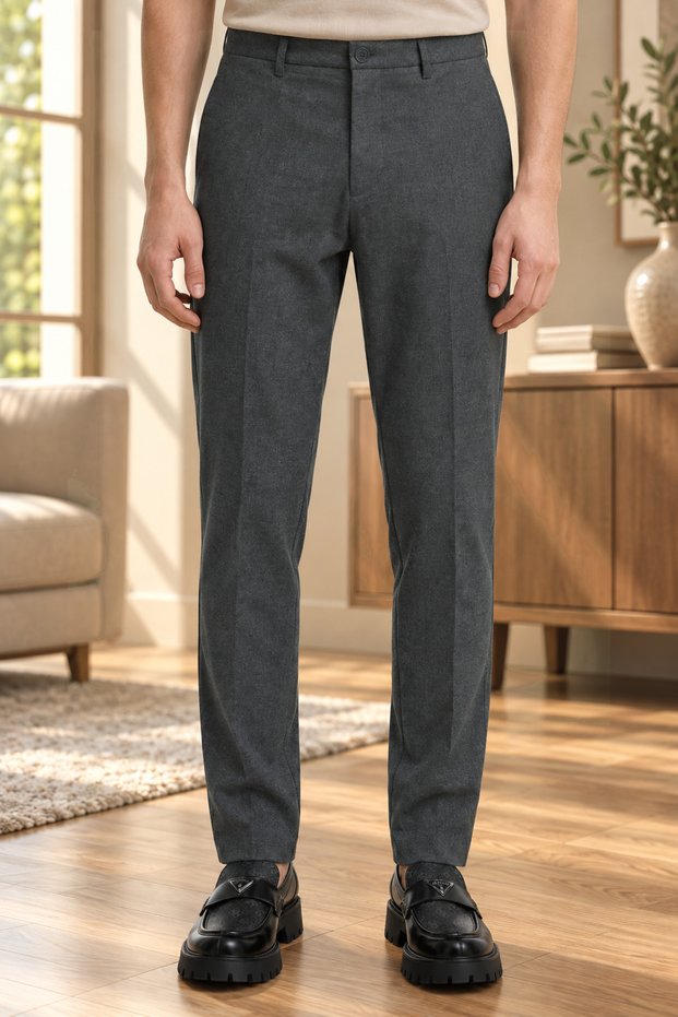 Men's Classic Fabric Pants, Anthracite, Solid, Slim Fit, for the Office and Everyday Wear – Taffarel