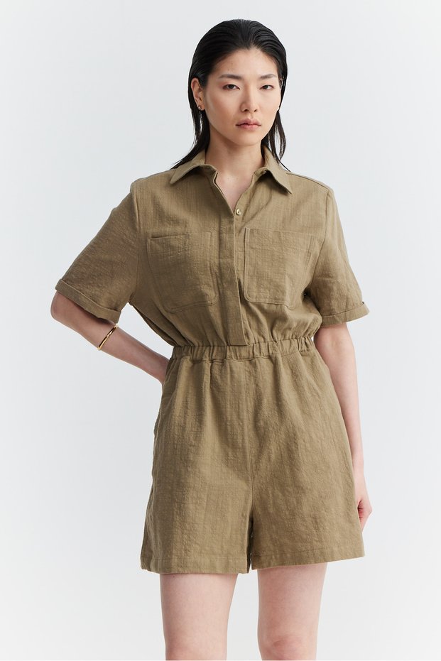 Women's Textured Jumpsuit with Elastic Waist