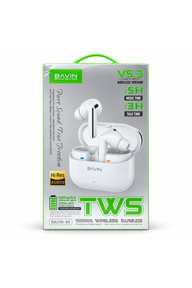 -99 TWS Wireless 5.3 In-Ear Earbuds with Charging Case - White