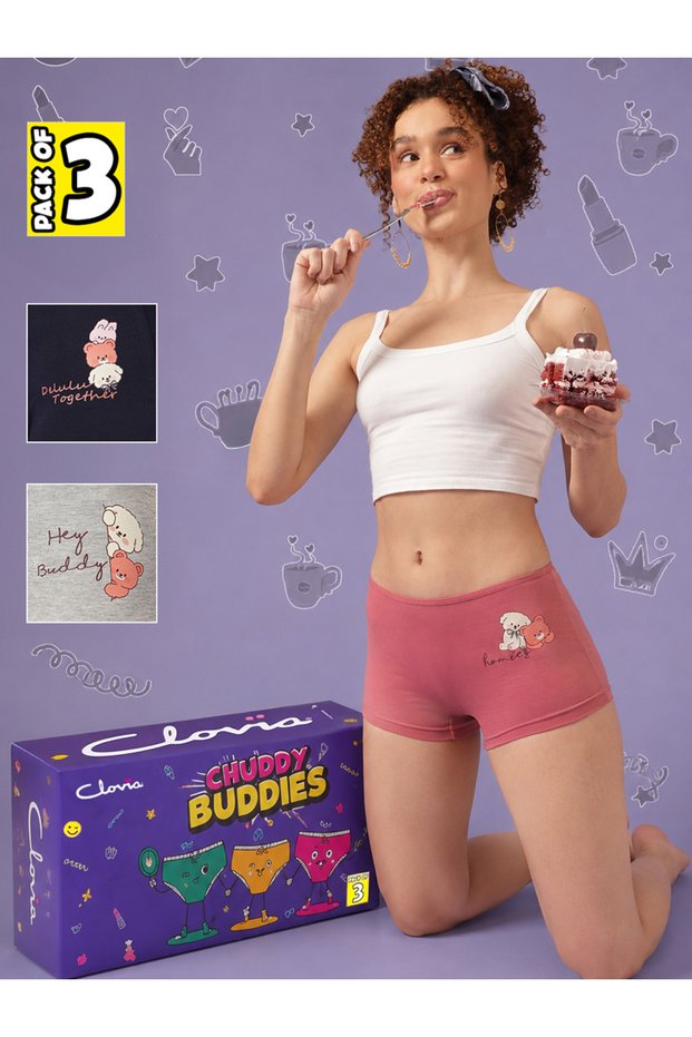 Pack of 3 - Mid Waist Boyshorts - Cotton