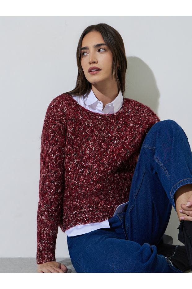 Multi-Color Long Sleeves Round Neck Ribbed Knit Jumper